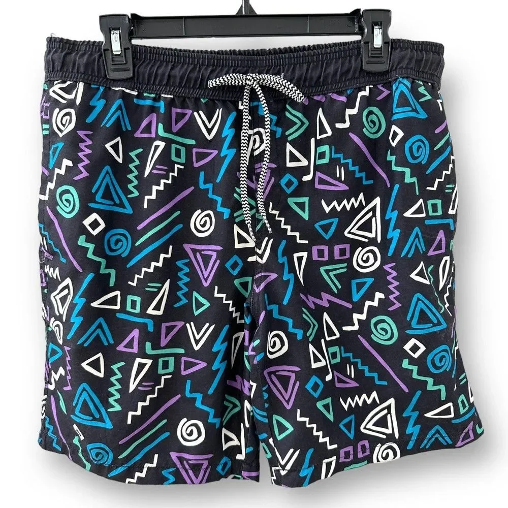 Carbon 90s Retro Vintage Style Men’s Swim Trunks Black Blue Purple XL